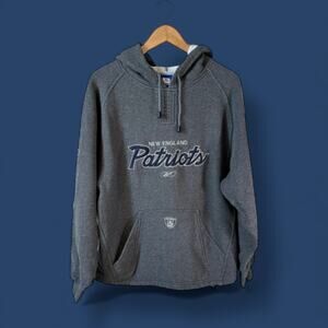 VTG Y2K REEBOK Mens New England Patriots Pullover Hoodie Gray Size Small Casual